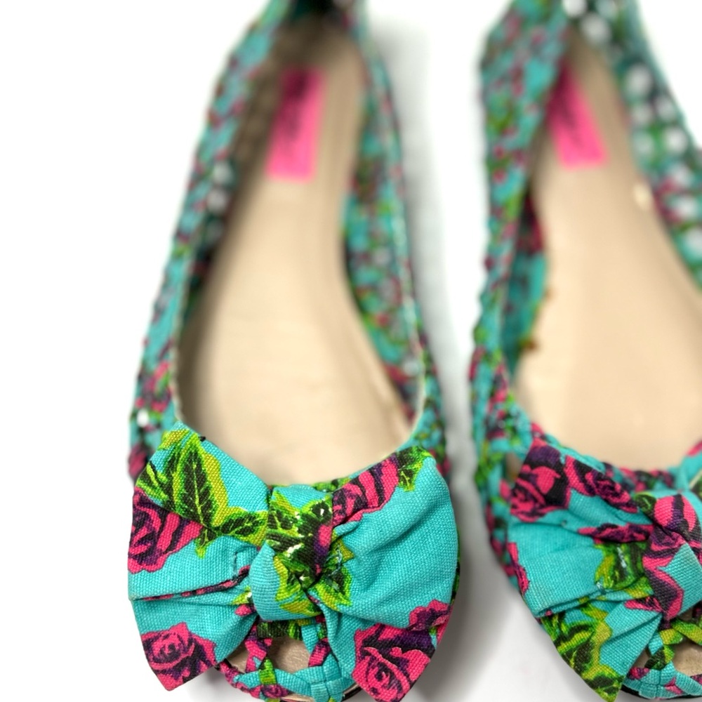Betsey Johnson Teal Floral Bow Ballet Flats - Picture 3 of 8